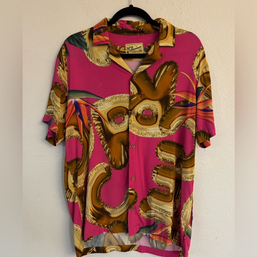 BBC Ice Cream Float On Pink Rayon Button On Shirt Size Small Pharrell RARE